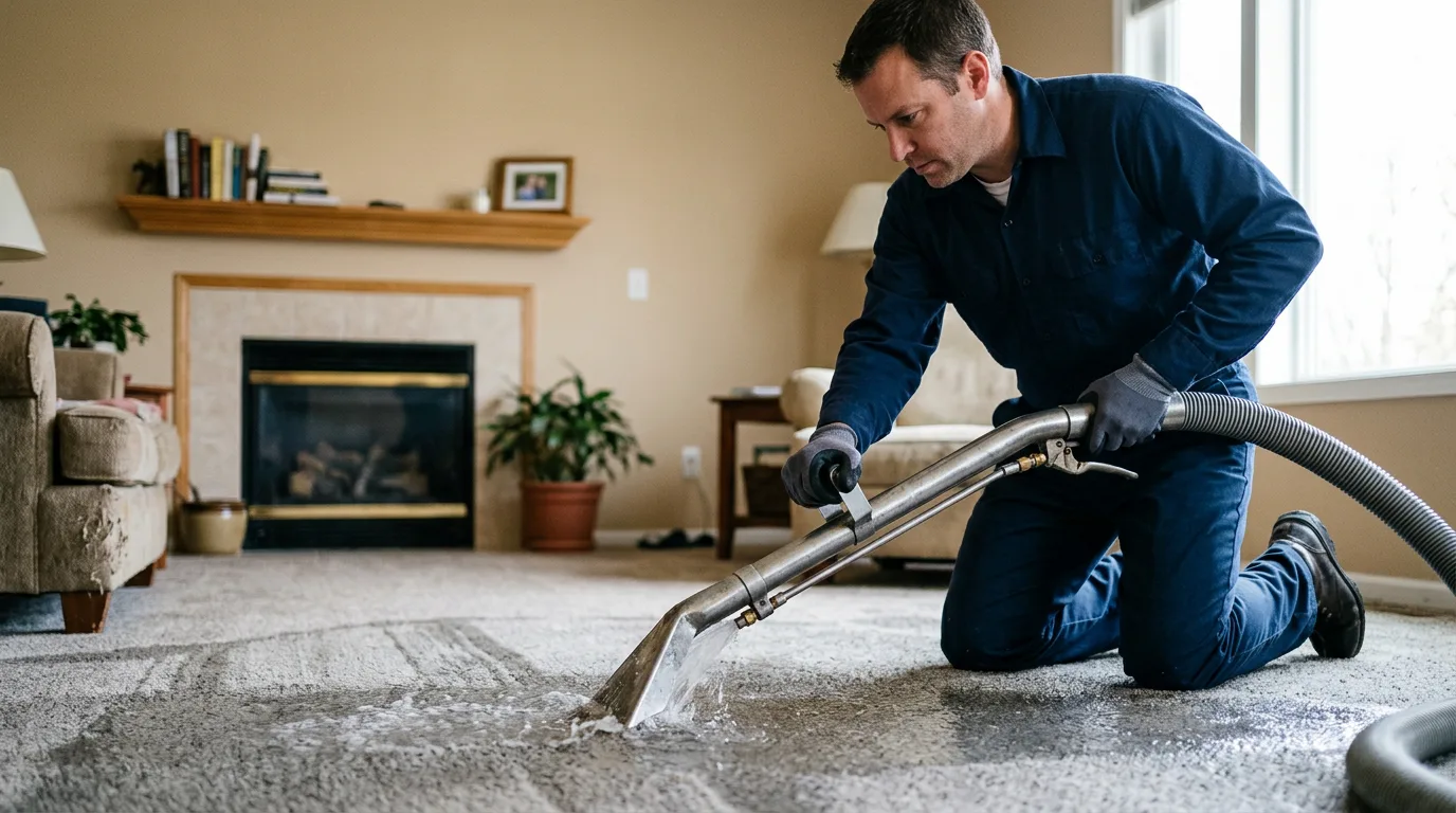 Water damage restoration technician working near Fitchburg, MA
